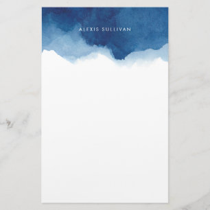 Modern Navy Blue Watercolor Splash Personalized Stationery