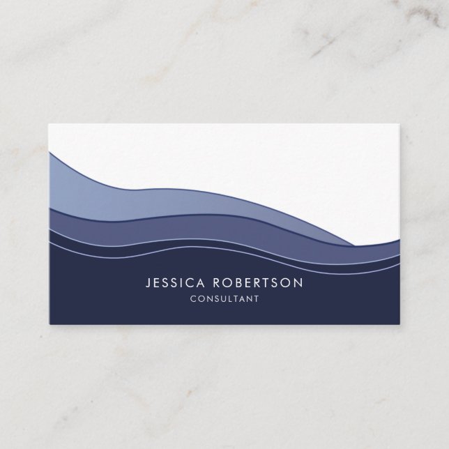 Modern Navy Blue Waves Business Card (Front)