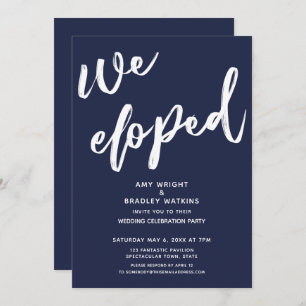 Modern Navy Blue We Eloped Wedding Reception Invitation