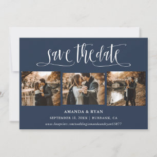 Modern Navy Blue Wedding Photo Save The Date