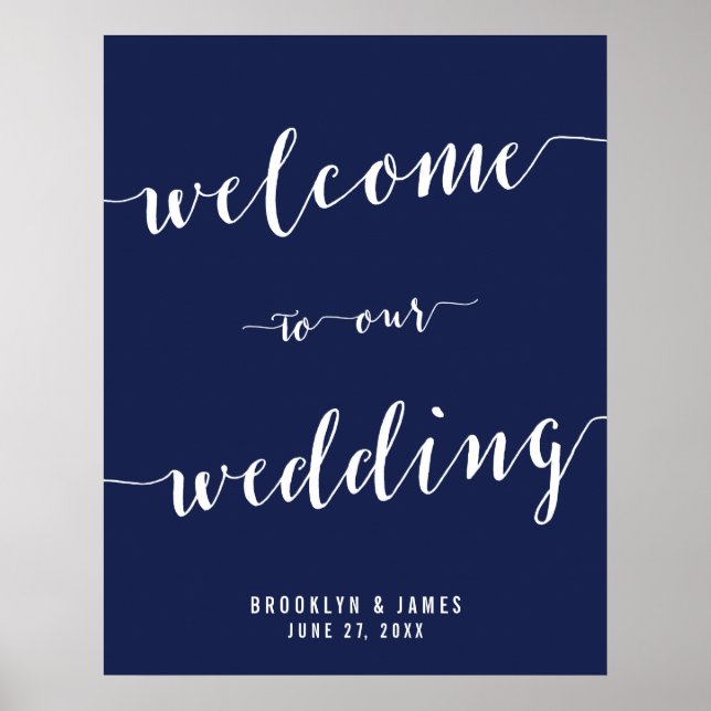 Modern Navy Blue Wedding Reception Sign 22x28 (Front)