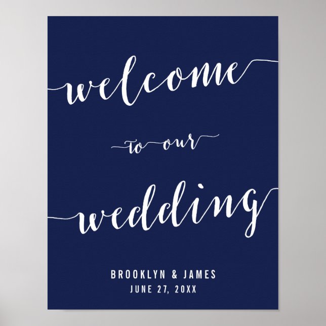 Modern Navy Blue Wedding Reception Sign Print (Front)