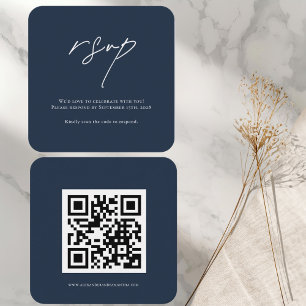 Modern Navy Blue Wedding RSVP Card with QR Code