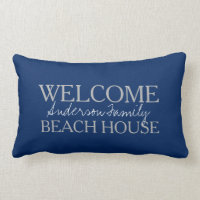 Modern navy blue Welcome beach house family name