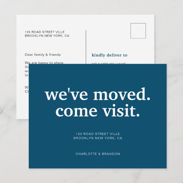 Modern Navy Blue We've Moved Moving Announcement Postcard (Front/Back)