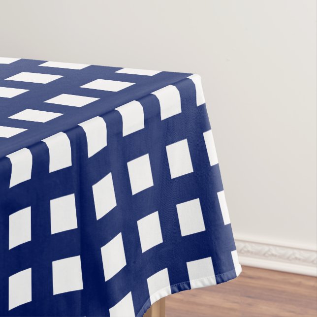Modern navy blue & white bold plaid grid pattern tablecloth (In Situ)