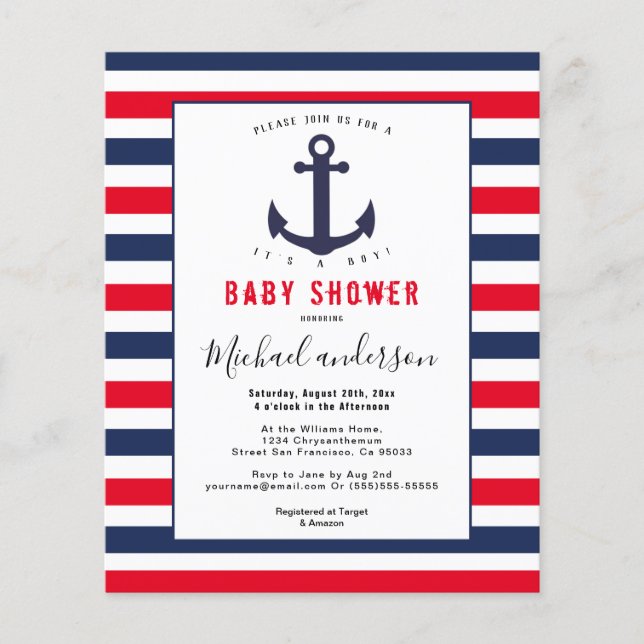 Modern Navy Blue White Boy baby shower invitation Flyer (Front)