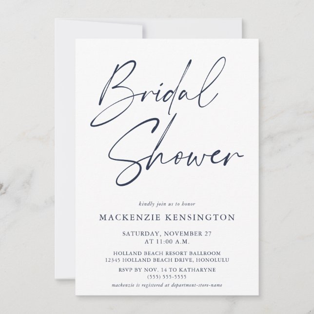 Modern Navy Blue White Bridal Shower Invitation (Front)
