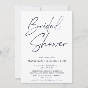 Modern Navy Blue White Bridal Shower Invitation