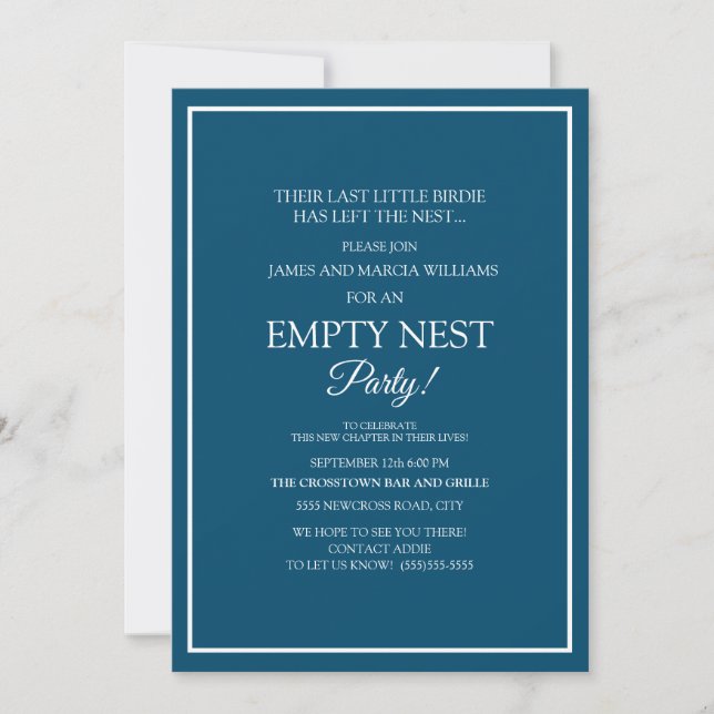 Modern Navy Blue White Empty Nest Party Invitation (Front)