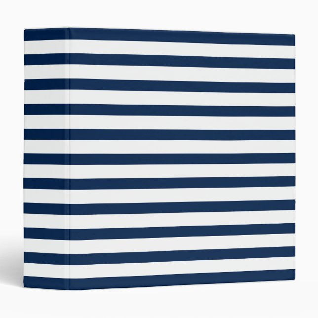 Modern navy blue white horizontal stripes chic binder (Front/Spine)