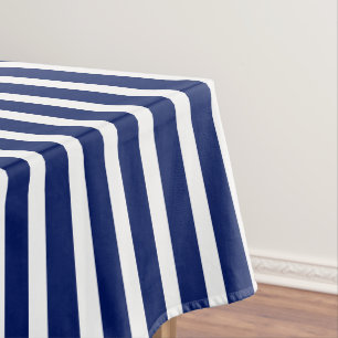 Modern navy blue & white nautical stripes pattern tablecloth