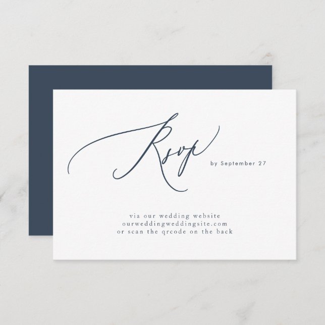 Modern Navy Blue White Simple QR Code Wedding RSVP Card (Front/Back)