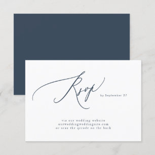 Modern Navy Blue White Simple QR Code Wedding RSVP Card