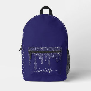 Modern Navy Blue White Stripe Glitter Dripping Printed Backpack