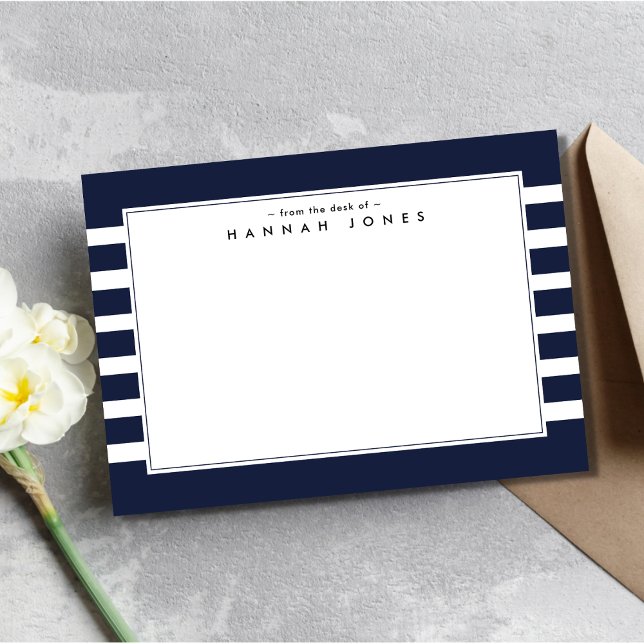 Modern Navy Blue White Striped Border Card (Creator Uploaded)