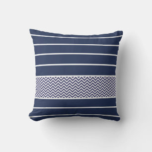 Modern Navy Blue White Stripes Chevron Pattern Throw Pillow
