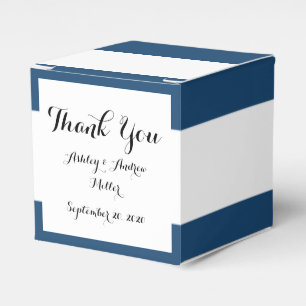 Modern Navy Blue White Stripes Pattern Favor Box