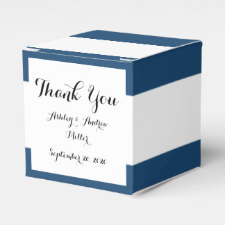 Modern Navy Blue White Stripes Pattern Favor Box