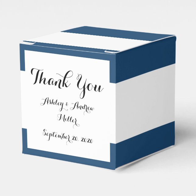 Modern Navy Blue White Stripes Pattern Favor Box (Front Side)