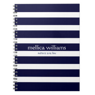 Modern Navy-Blue & White Stripes Pattern Notebook