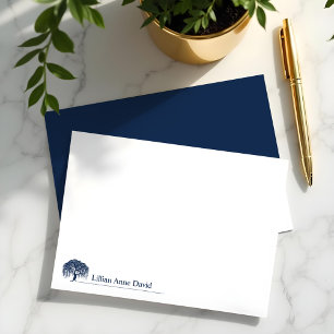 Modern Navy Blue Willow Tree Logo Personalized Card