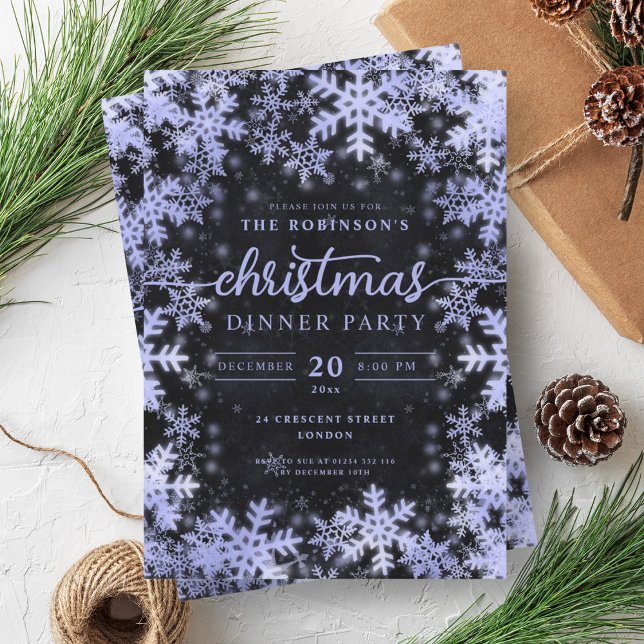 Modern Navy Blue Winter Wonderland Christmas Black Invitation (Modern Navy Blue Winter Wonderland Christmas Black Invitation)