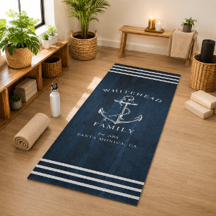 Modern Navy Blue Wood Anchor Custom Family Yoga Mat