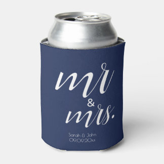 Modern Navy Bold Mr & Mrs Wedding Favours Can Cooler