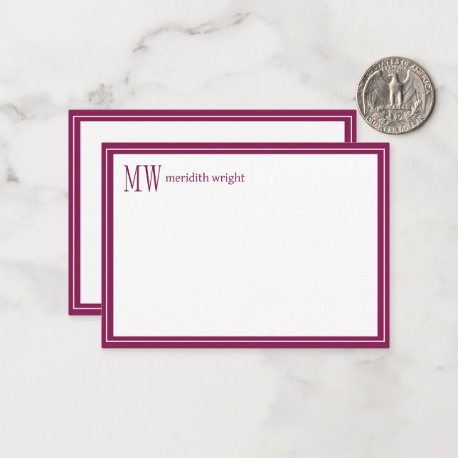 Modern Navy Border Monogram  Card (Front/Back In Situ)