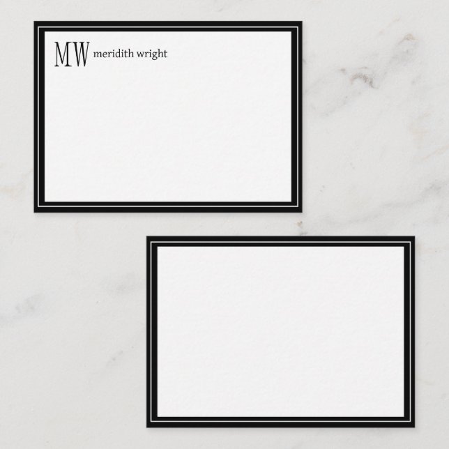 Modern Navy Border Monogram  Card (Front/Back)