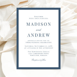 Modern Navy Border Wedding Invitation