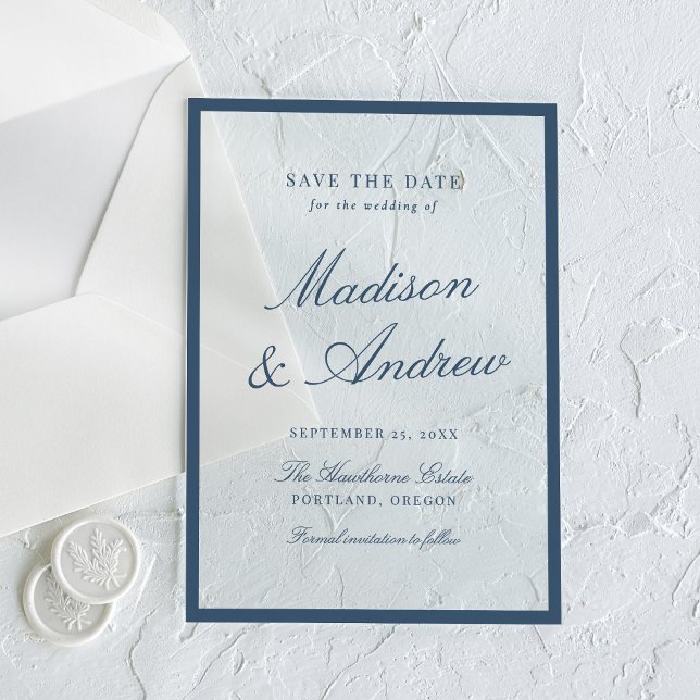 Modern Navy Border Wedding Save the Date Acrylic Invitations (Creator Uploaded)