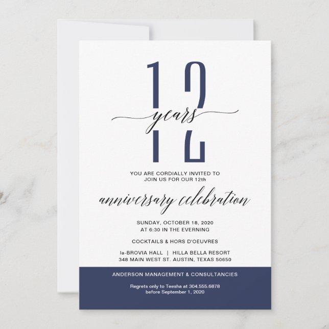 Modern Navy Business Anniversary Party Celebration Invitation (Front)