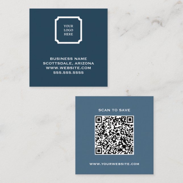 Modern Navy Business Card QR Code (Front/Back)