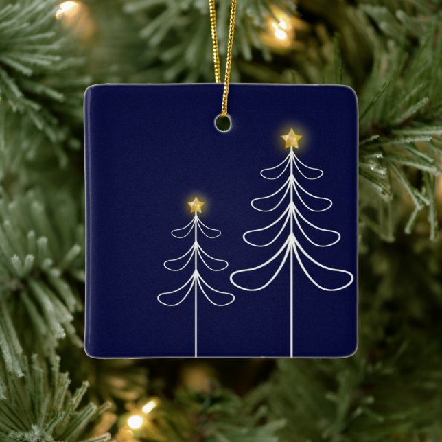 Modern Navy Christmas Tree Graphic Ceramic Ornament (Tree)