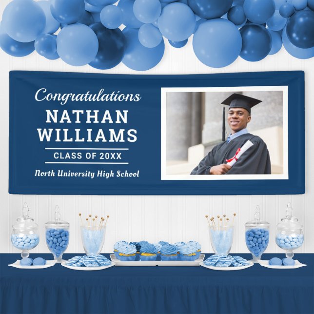 Modern Navy Class of 2025 Custom Graduation Photo Banner (Creator Uploaded)