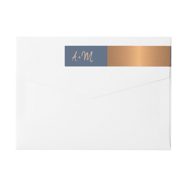 Modern navy copper metallic return address wrap around label (Back)
