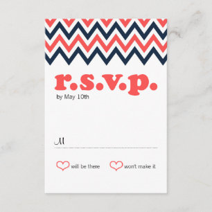 Modern Navy & Coral Chevron & Lovebirds RSVP