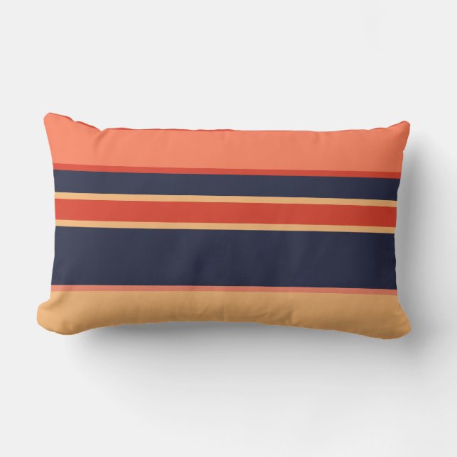 Modern Navy Coral Mango Orange Mustard Yellow Lumbar Pillow (Front)
