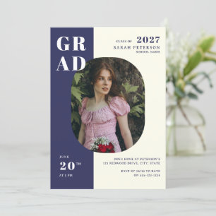Modern Navy Cream Bold Typography Photo Graduation Invitation
