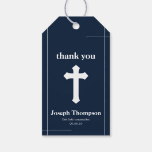 Modern Navy Cross First Holy Communion Gift Tags