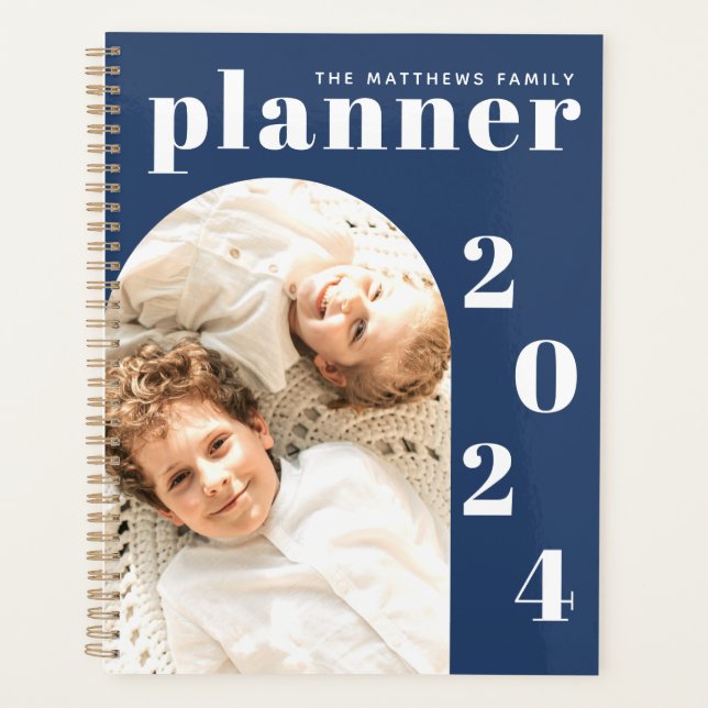 Modern Navy Custom Family Photo 2023 Calendar Planner (Front)