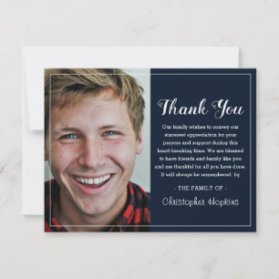 Modern Navy Custom Photo Funeral Thank You Card