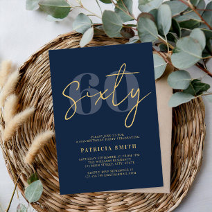 Modern Navy Elegant 60th Birthday Invitation