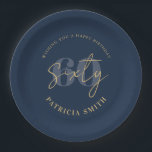 Modern Navy Elegant 60th Birthday Paper Plate<br><div class="desc">60th birthday paper plates featuring minimalist script calligraphy and modern elegant typography.</div>