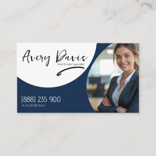 Modern Navy Elegant Minimalist Design Real Estate Business Card