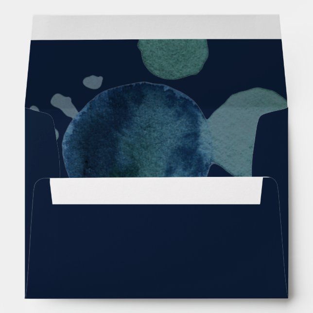 Modern Navy Emerald Abstract Watercolor Envelope (Back (Bottom))