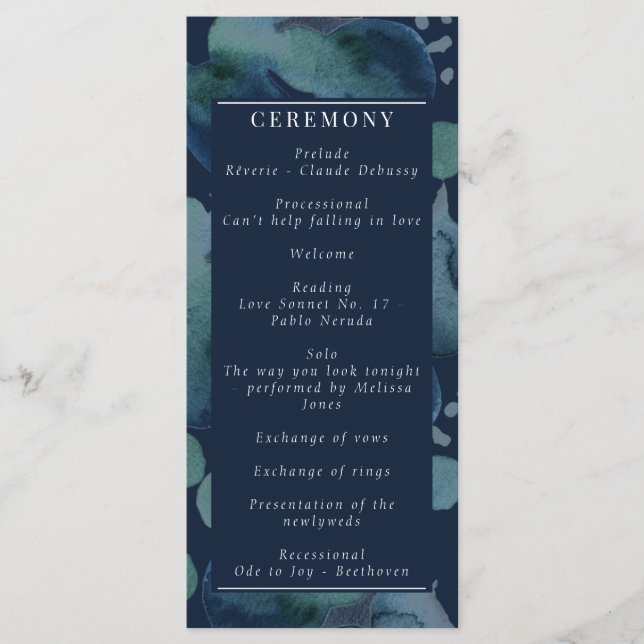 Modern Navy Emerald Abstract Watercolor Program (Front)