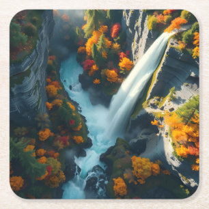 Modern Navy & Gold Abstract Mountain Peak – Luxury Square Paper Coaster